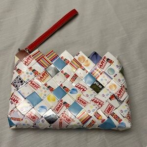 Nahui Ollin Woven Smarties Clutch Wristlet Folk Art Vintage Candy Wrapper Whimsy